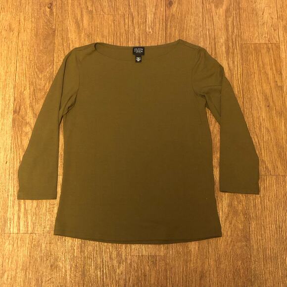 Eileen Fisher Petite Brown Green Pullover Quarter Sleeve Blouse Size PP (0-2) - Picture 3 of 7